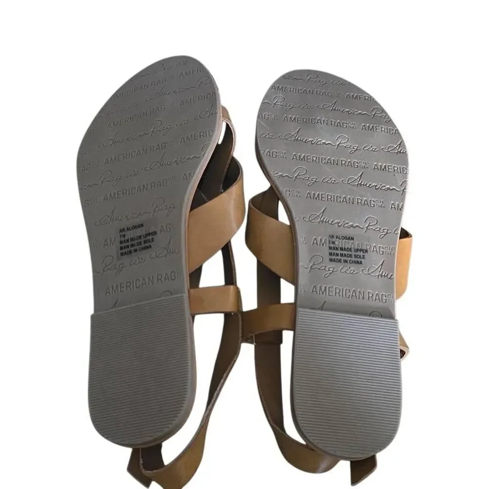 American Rag cie Women's Size 7 Dk Tan Strappy Ankle Buckle Sandals